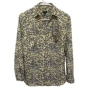 Talbots Animal Print Button Down Long Sleeve Career Blouse Yellow Black 6